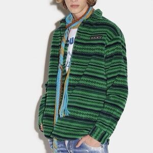Dsquared2 Men's Green Striped Fleece Shirt Jacket Size EU 52/US 44 Streetwear